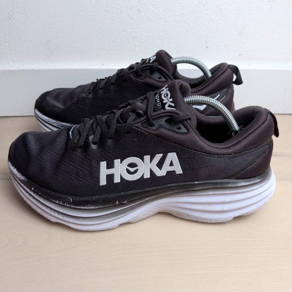 Hoka One One Bondi 8 Mens 11.5 D Running Shoes Sneakers Black White 1123202 BWHT